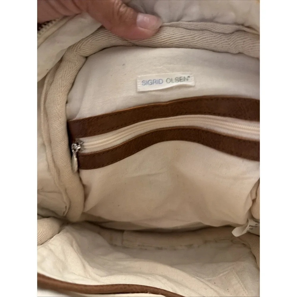 Sigrid Olsen White Beaded Macrame Backpack Purse Boho Used